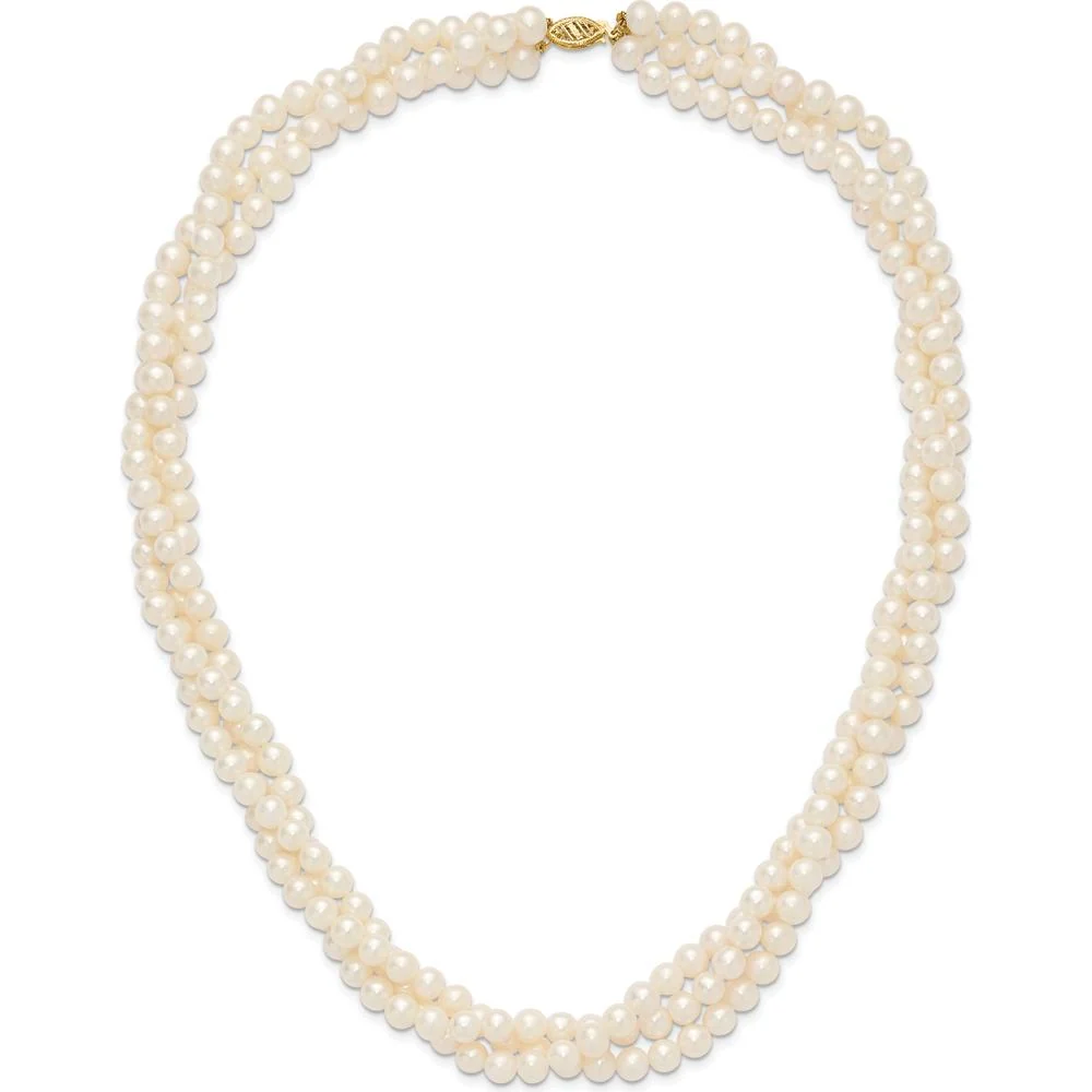14K Yellow Gold 6-7mm Freshwater Cultured Pearl 3-Strand Necklace - 21" Length by Monteluci Fine Jewelry - Image 5