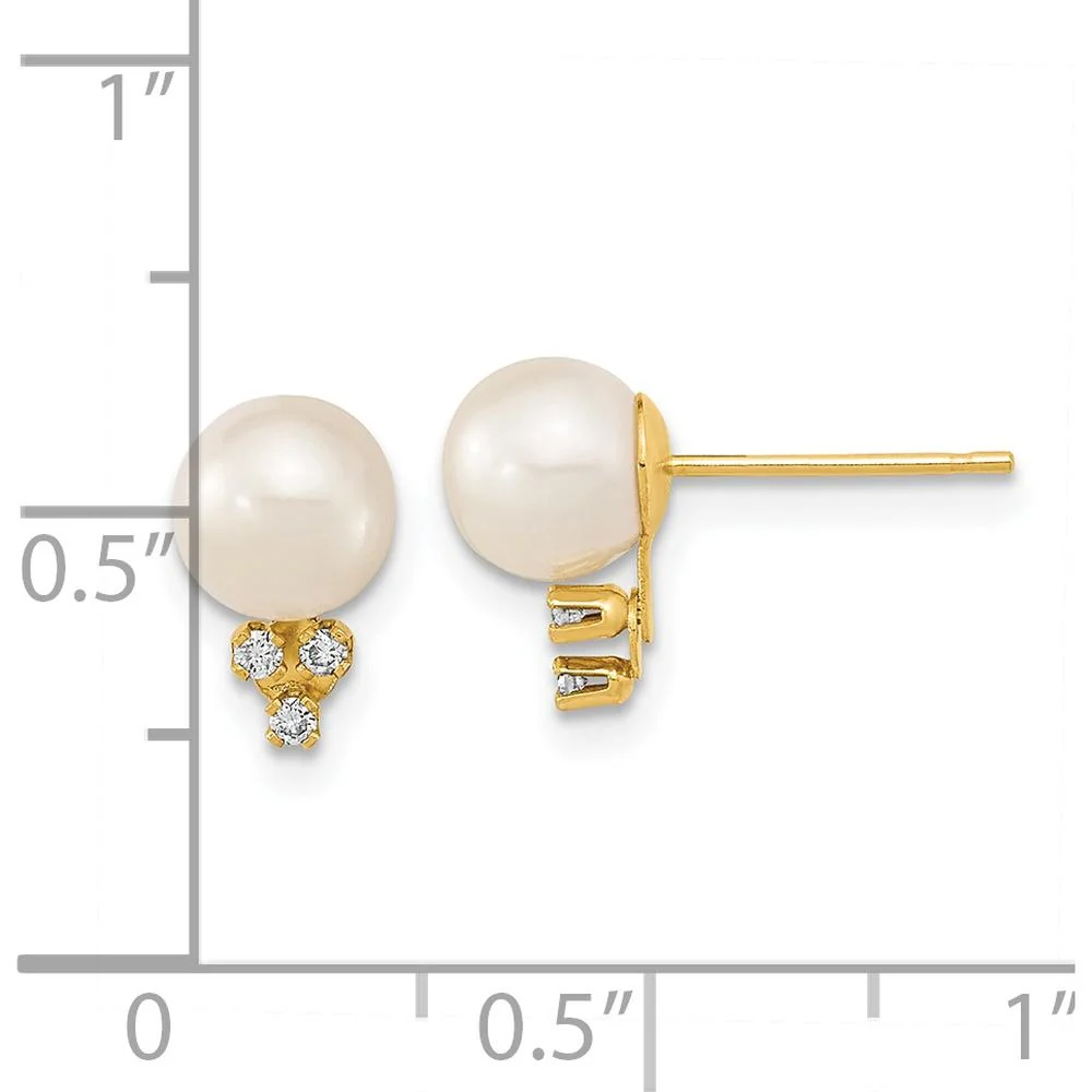 14K Yellow Gold 6-7mm Freshwater Cultured Pearl and 0.06 Carat Diamond Post Earrings by Monteluci Fine Jewelry - Image 4