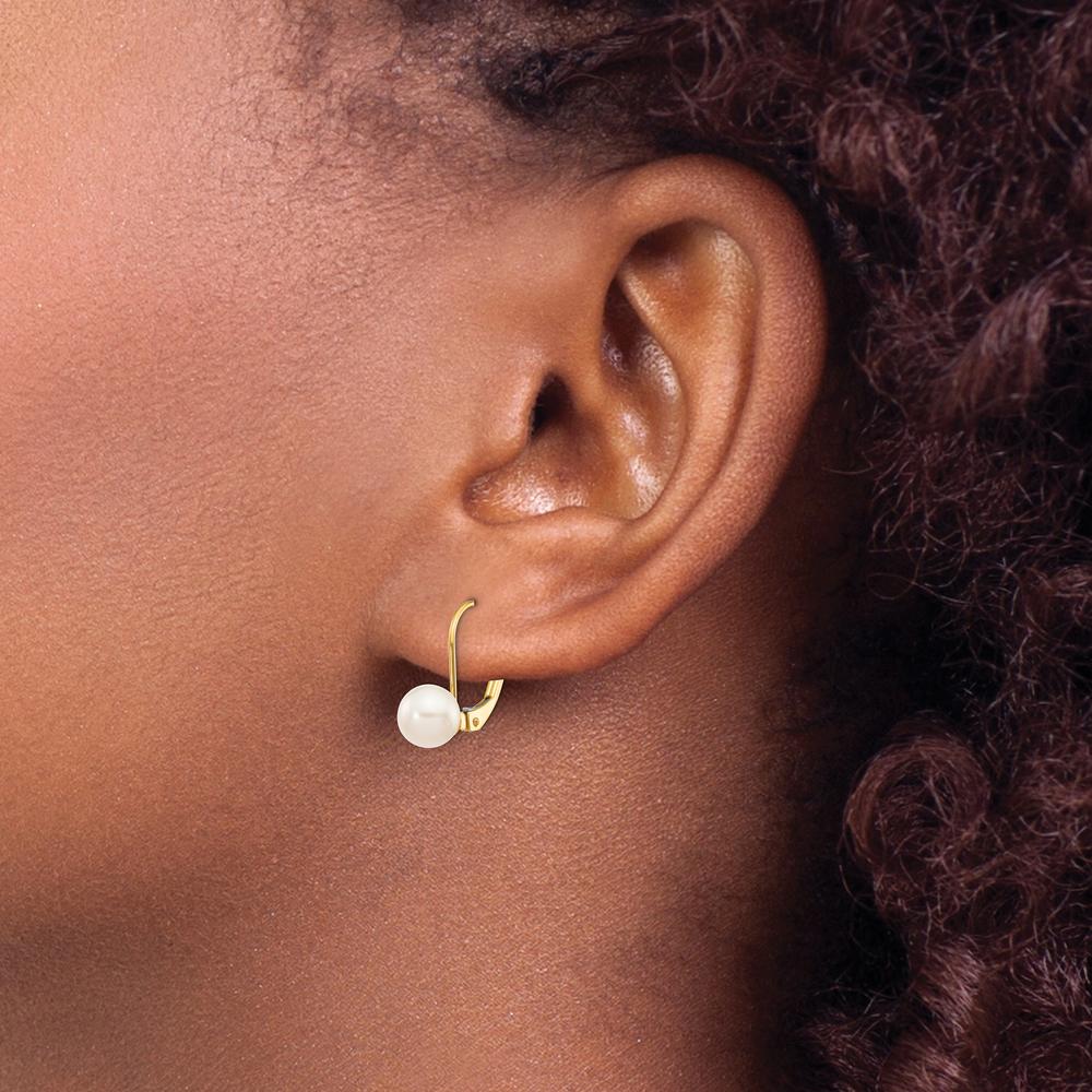 14K Yellow Gold 6-7mm Round Akoya Saltwater Cultured Pearl Leverback Earrings by Monteluci Fine Jewelry - Image 3