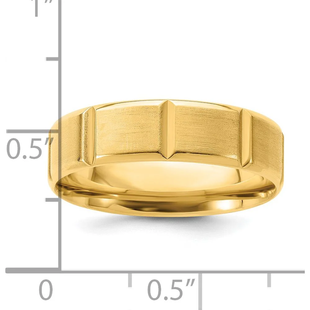 14K Yellow Gold 6mm Comfort Fit Wedding Band with Brushed and Polished Beveled Edge and Vertical Lines - Size 10 by Luciano & Cie - Image 3