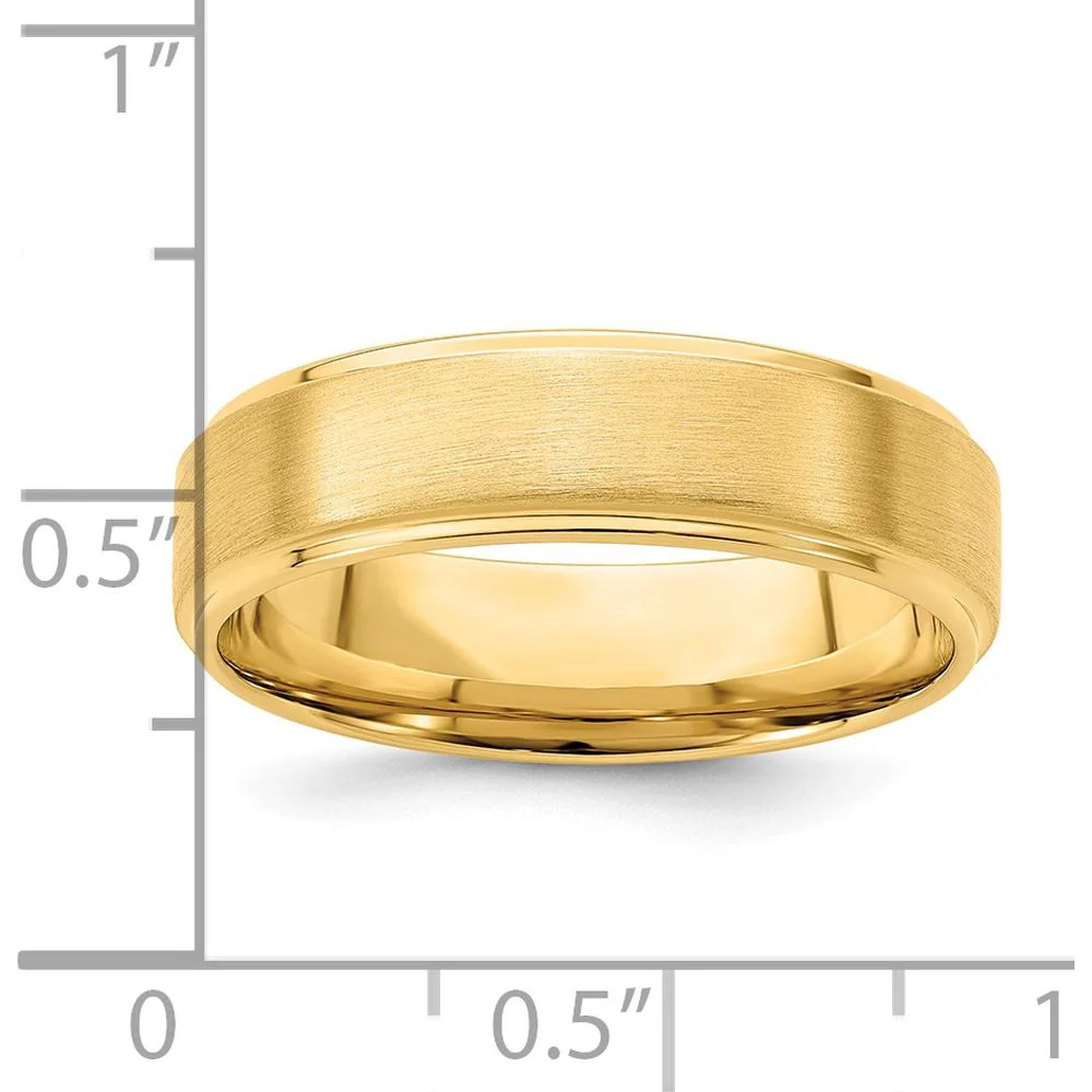 14K Yellow Gold 6mm Comfort Fit Wedding Band with Brushed Satin Finish and Polished Stepped Edge - Size 11 by Luciano & Cie - Image 3