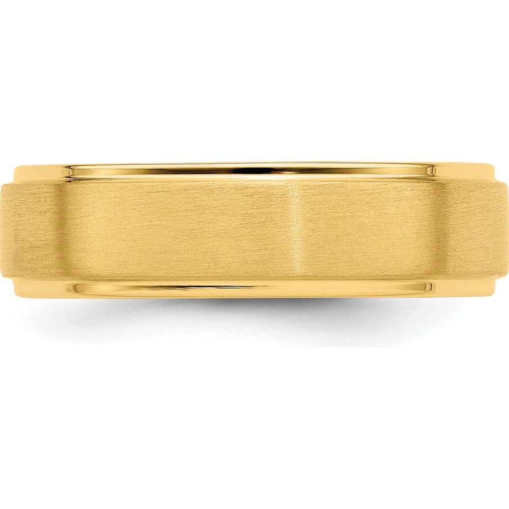 14K Yellow Gold 6mm Comfort Fit Wedding Band with Brushed Satin Finish and Polished Stepped Edge - Size 11 by Luciano & Cie - Image 4