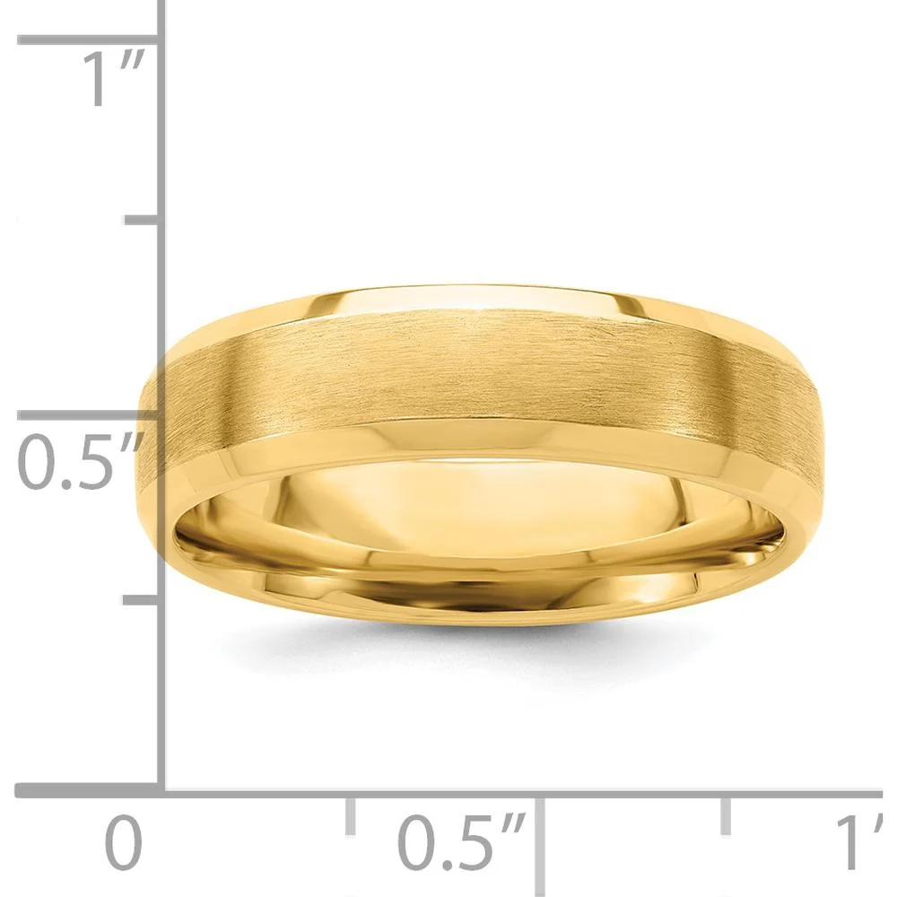 14K Yellow Gold 6mm Heavyweight Comfort Fit Wedding Band with Brushed Satin Finish and Polished Beveled Edges - Size 9 by Luciano & Cie - Image 3