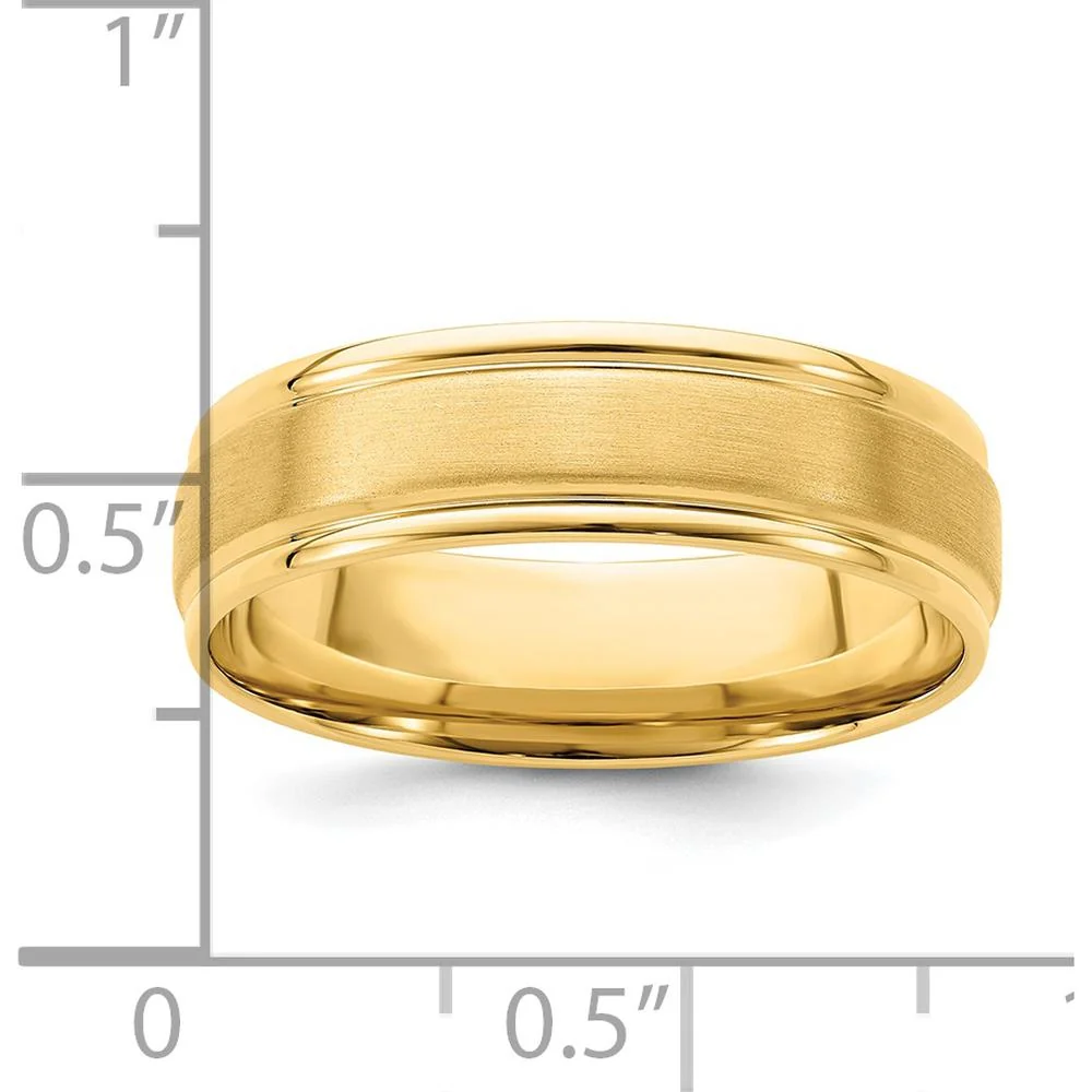 14K Yellow Gold 6mm Heavyweight Comfort Fit Wedding Band with Grooved Edges and Brushed Satin Finish - Size 7.5 by Luciano & Cie - Image 3