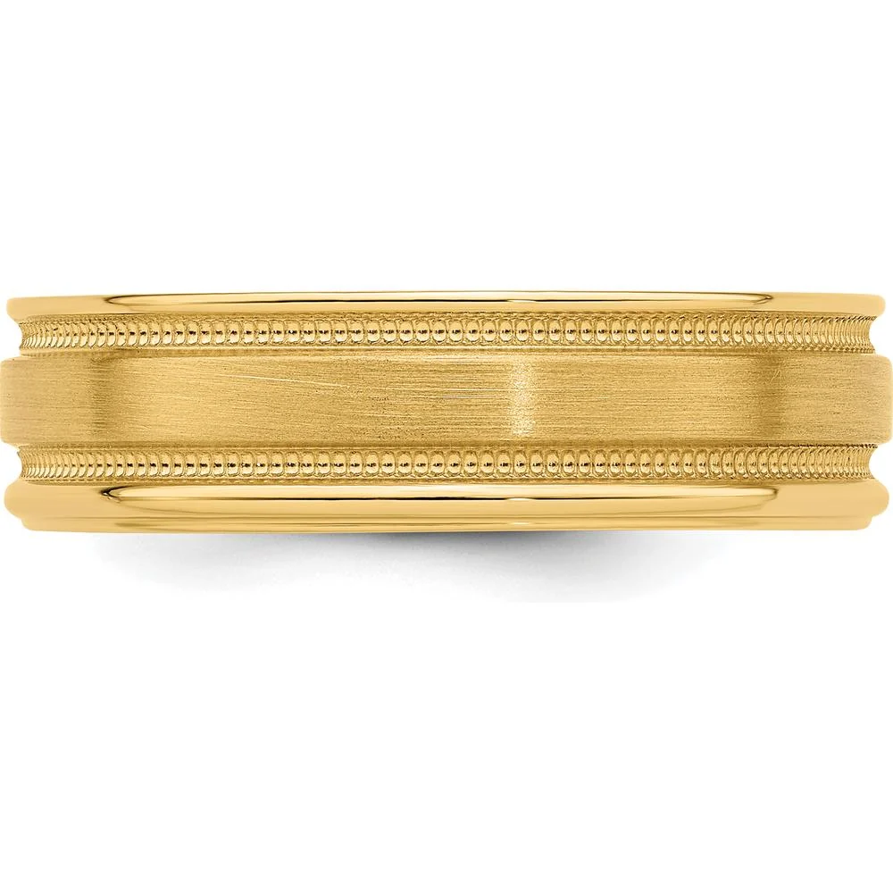 14K Yellow Gold 6mm Heavyweight Comfort Fit Wedding Band with Milgrain Grooved Edge and Brushed Satin Finish - Size 12 by Luciano & Cie - Image 4