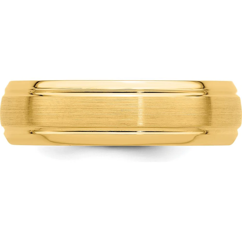 14K Yellow Gold 6mm Lightweight Comfort Fit Brushed Satin Line Edge Wedding Band - Size 8.5 by Luciano & Cie - Image 4