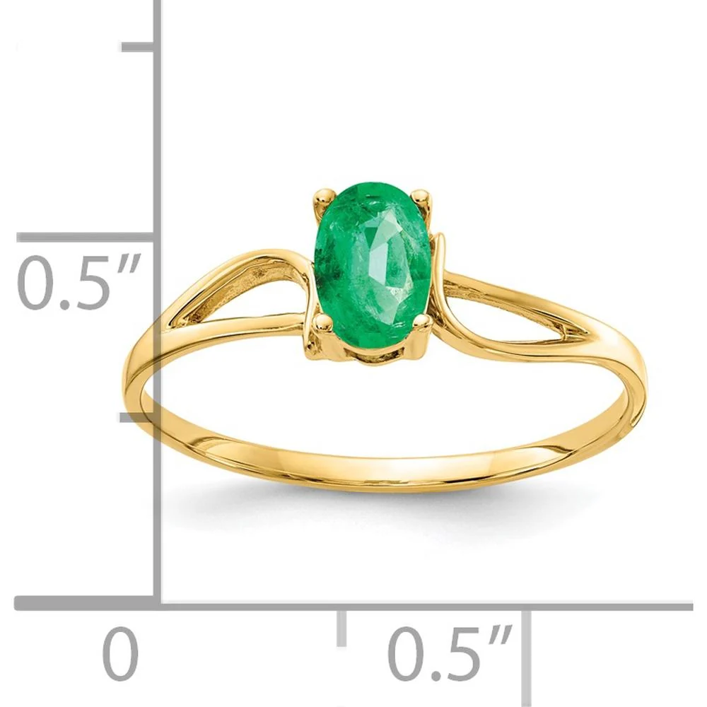 14K Yellow Gold 6x4mm Oval Emerald Ring - 0.42 Carat Natural Emerald - Size 6 by Monteluci Fine Jewelry - Image 2