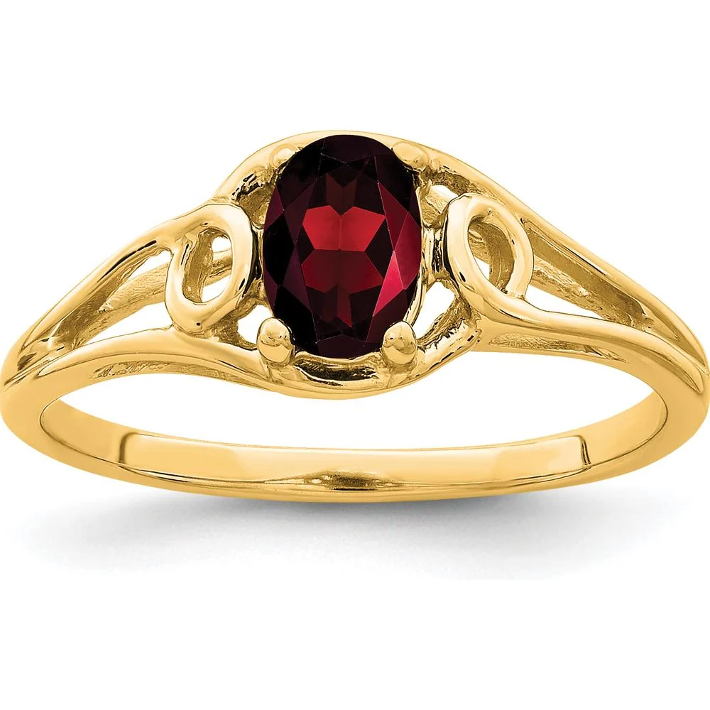 14K Yellow Gold 6x4mm Oval Natural Garnet Filigree Ring - 0.60 Carat - Size 6 by Oro Pregiato