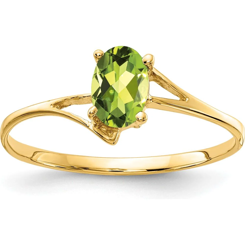14K Yellow Gold 6x4mm Oval Peridot Ring - 0.450 Carat Total Peridot Weight - Size 6 by Monteluci Fine Jewelry