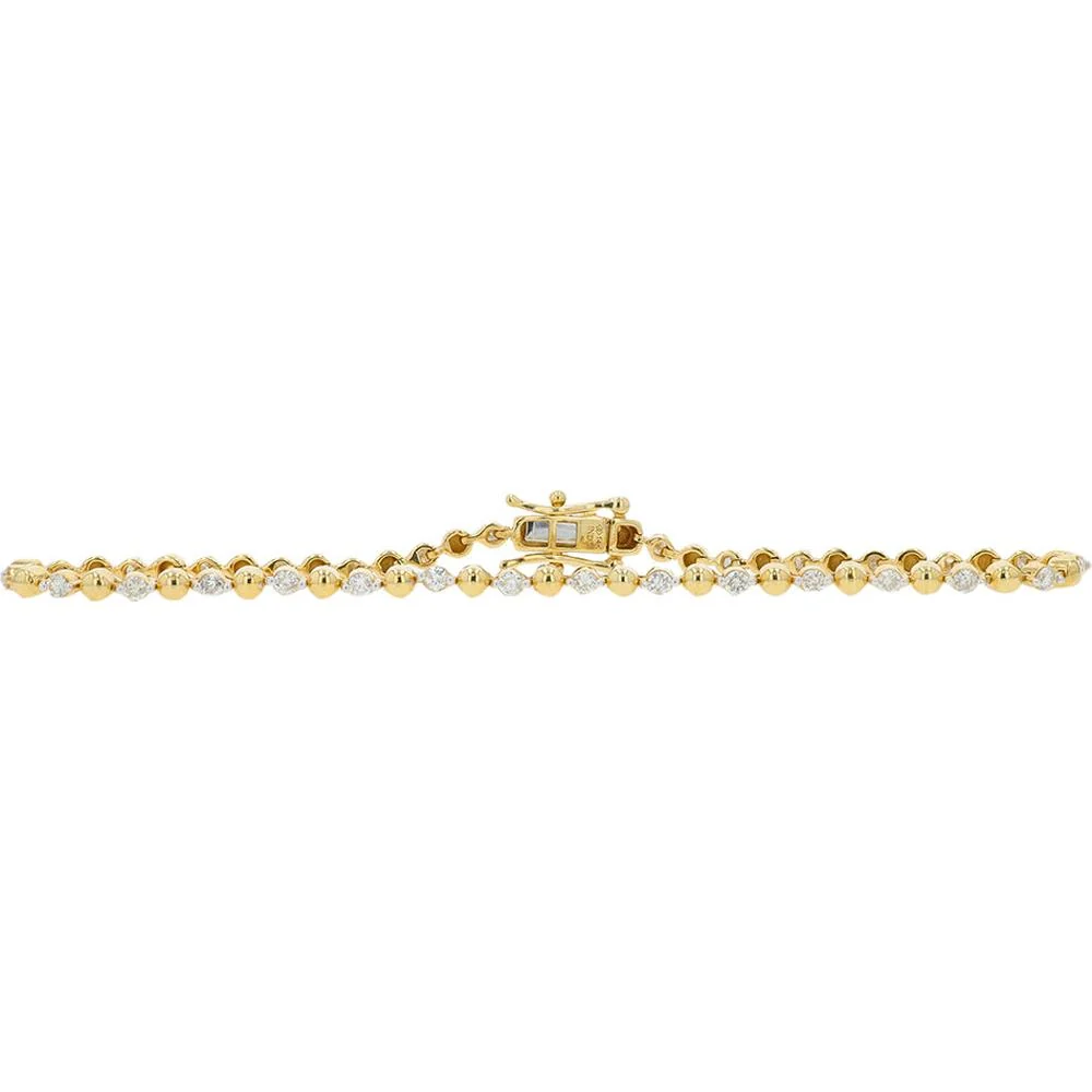 14K Yellow Gold 7.25-Inch Tennis Bracelet with Round Diamonds - 1.00 Carat Total Diamond Weight