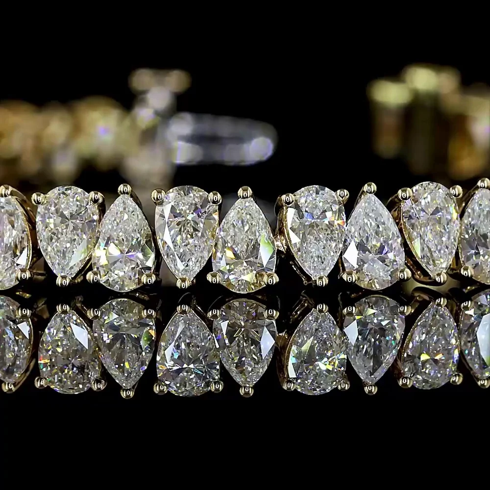 14K Yellow Gold 7.5" Tennis Bracelet with North-South Pear Shape Lab Diamonds - 9.15 Carats Total Diamond Weight - Covaloro Fine Jewelry - Image 2