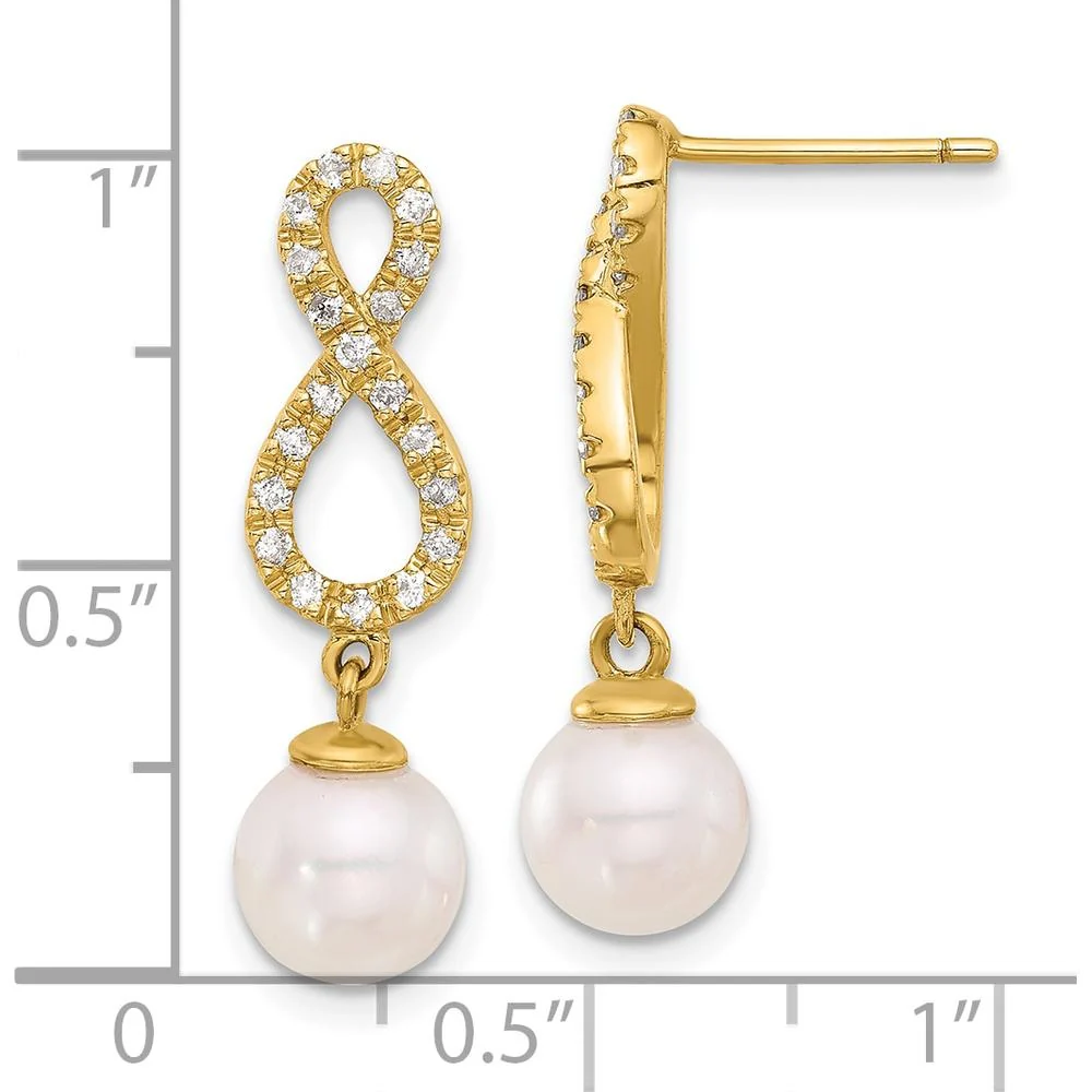 14K Yellow Gold 7-8mm Akoya Pearl and 0.40 Carat Diamond Infinity Drop Earrings by Monteluci Fine Jewelry - Image 4