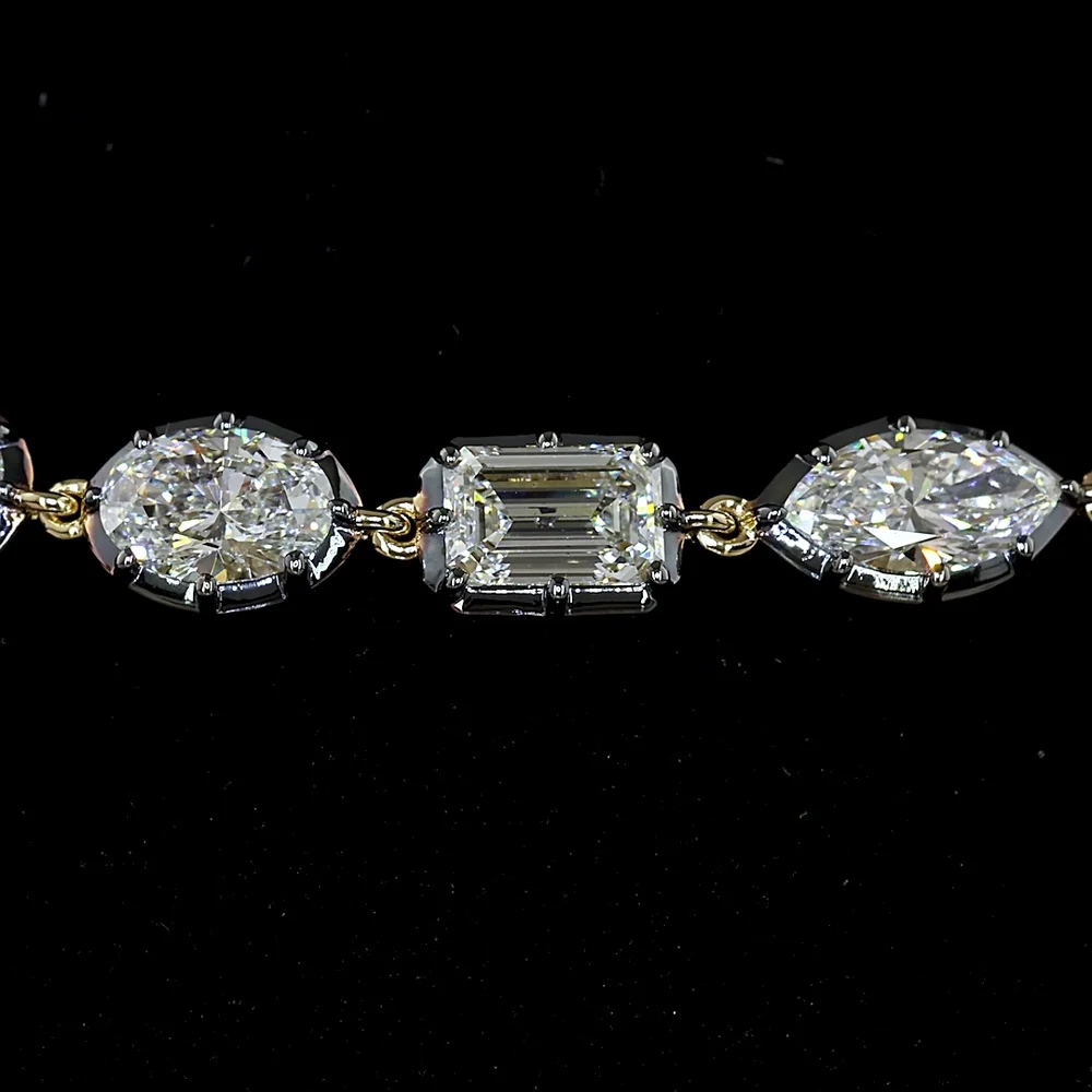 14K Yellow Gold 7.99 Carats Mixed Shape Station Bracelet with East-West Oval, Emerald, and Marquise Lab Diamonds in Black Rhodium Accents - Covaloro Fine Jewelry - Image 2