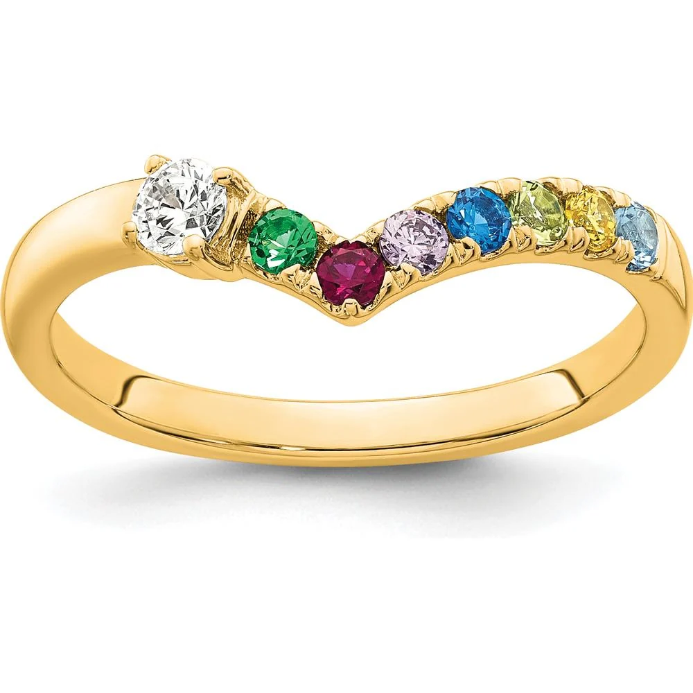 14K Yellow Gold 7-Birthstone Mother's Ring with Diamond Center - Personalized Family Jewelry - Size 7 by Oro Pregiato - Image 2