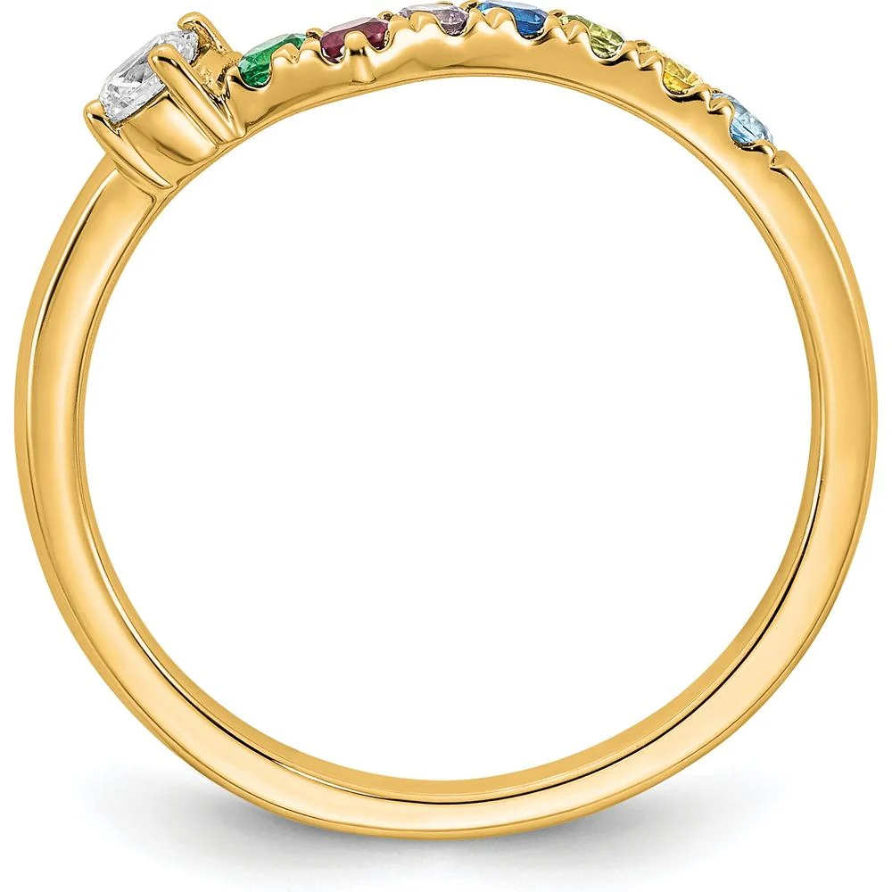 14K Yellow Gold 7-Birthstone Mother's Ring with Diamond Center - Personalized Family Jewelry - Size 7 by Oro Pregiato - Image 3