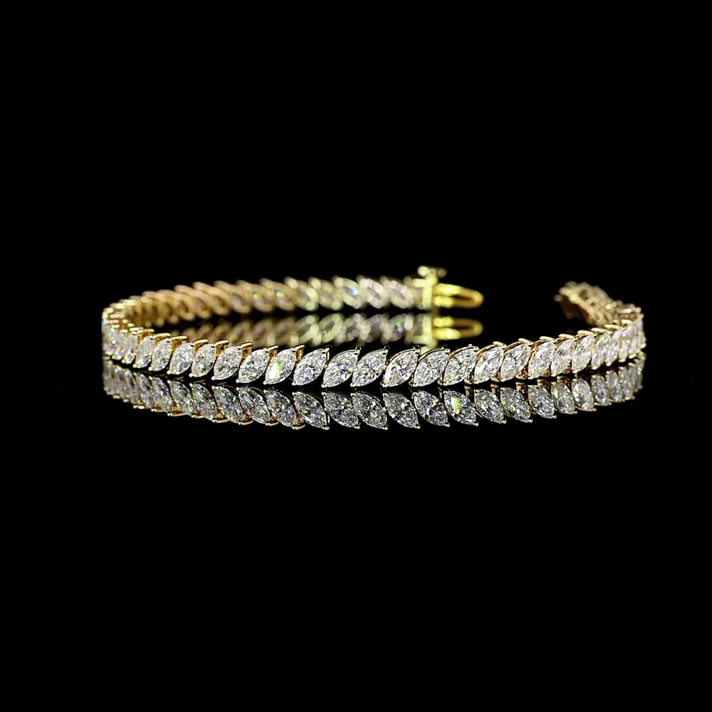 14K Yellow Gold 7-Inch Tennis Bracelet with Inclined Prong Set Marquise Cut Lab Diamonds - E-F Color VS Clarity - 5.65 Total Carat Weight - Covaloro Fine Jewelry - Image 3