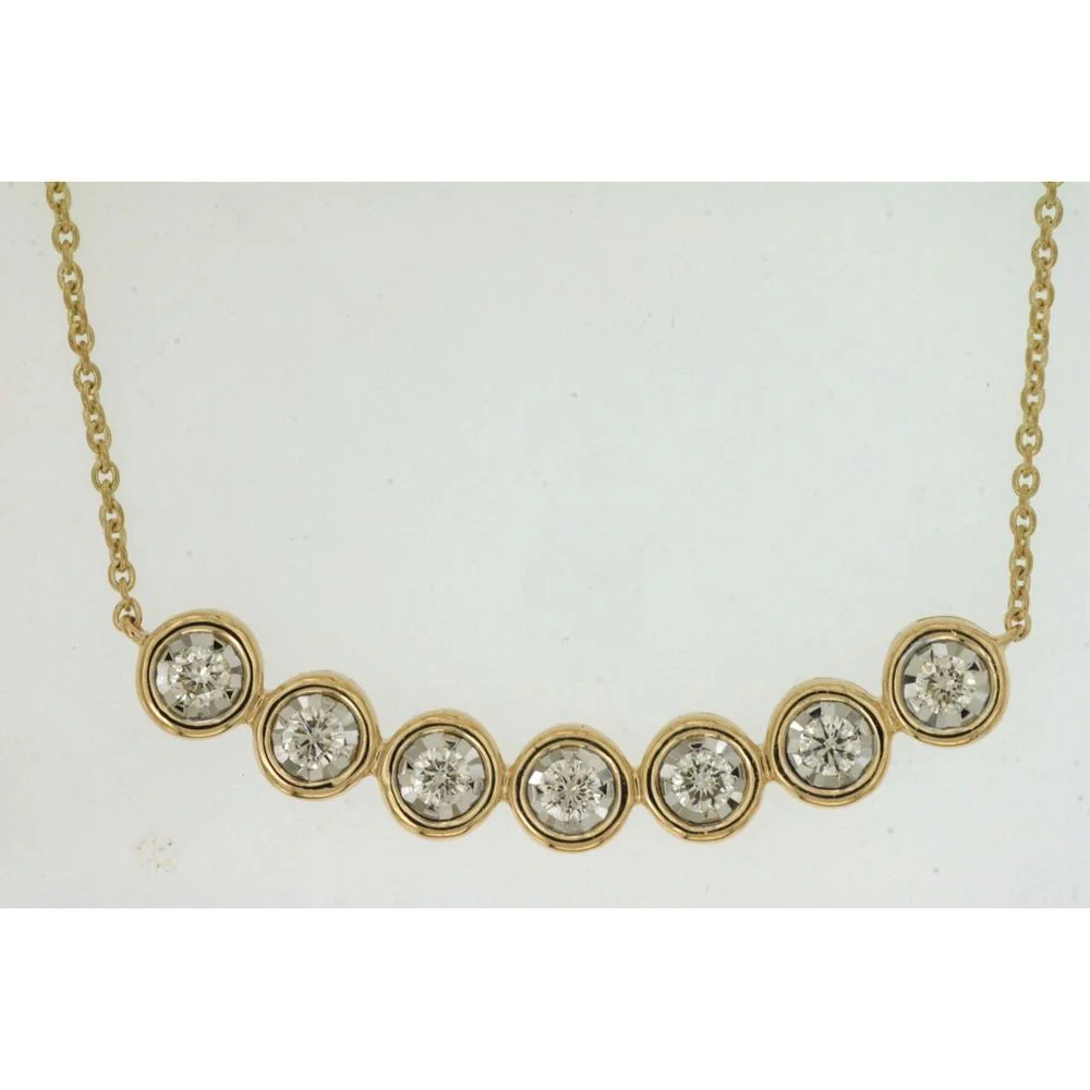 14K Yellow Gold 7-Station Bezel Set Round Diamond Necklace - 0.50 Carat Total Diamond Weight - Royal Jewelry