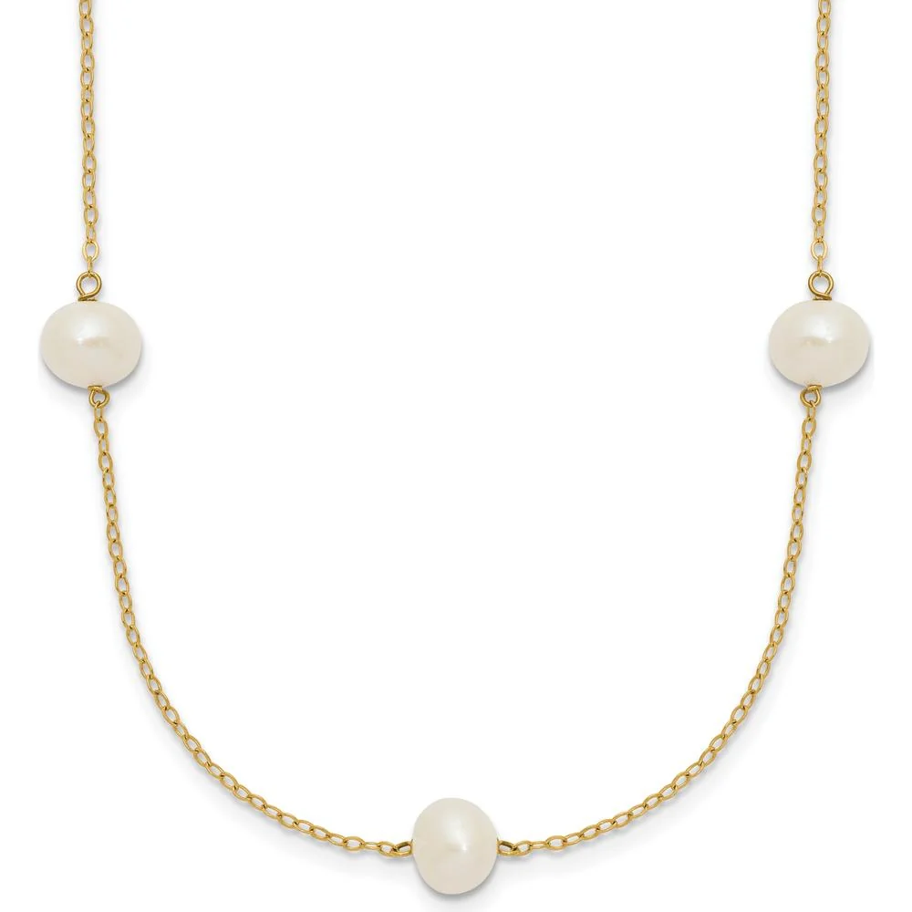 14K Yellow Gold 7-Station Freshwater Cultured Pearl Necklace - 7-8mm Pearls by Monteluci Fine Jewelry