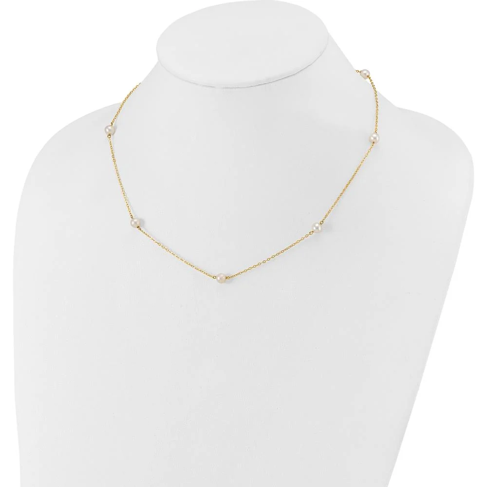 14K Yellow Gold 7-Station Necklace with 5-6mm Freshwater Cultured Pearls - 18" Length by Monteluci Fine Jewelry - Image 3