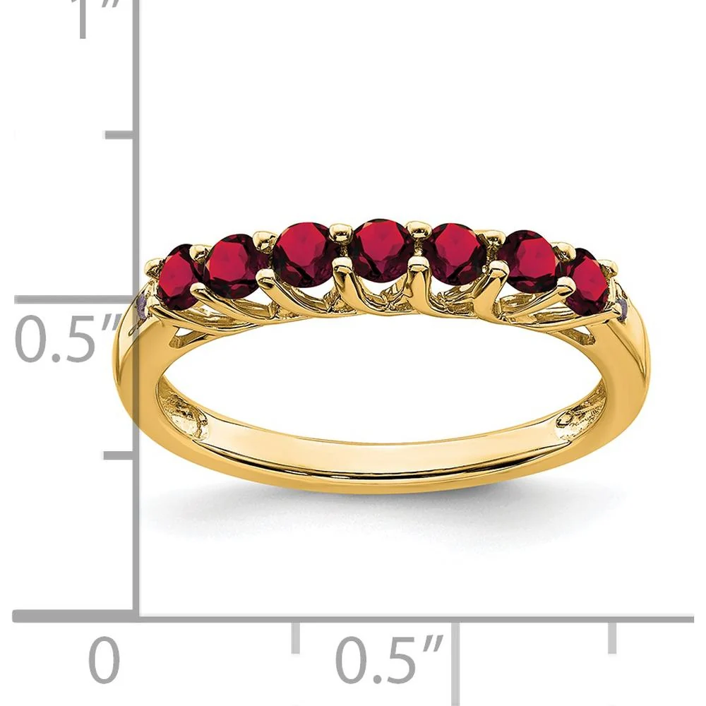 14K Yellow Gold 7-Stone Ruby and Diamond Band Ring with Lab-Created Rubies and Natural Diamonds - 0.09 Carat Ruby Weight, 0.006 Carat Diamond Weight - Size 7 by Oro Pregiato - Image 2