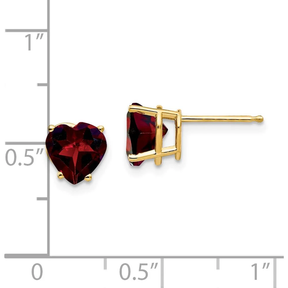 14K Yellow Gold 7mm Heart-Shaped Garnet Stud Earrings - 1.4 Carat Total Garnet Weight by Monteluci Fine Jewelry - Image 4