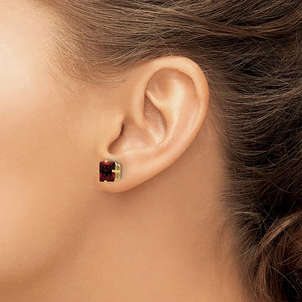 14K Yellow Gold 7mm Princess Cut Garnet Stud Earrings - 3.80 Carat Total Gem Weight by Monteluci Fine Jewelry - Image 3
