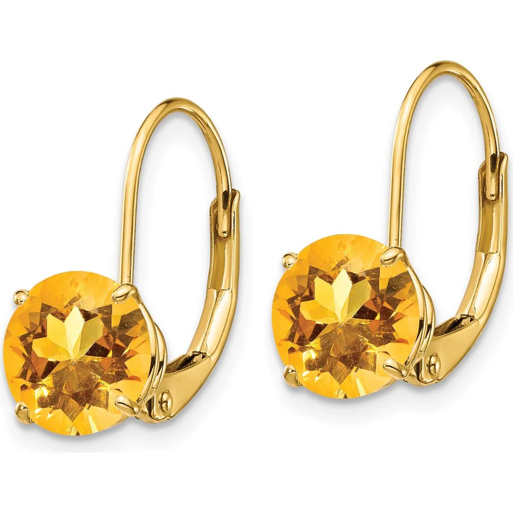 14K Yellow Gold 7mm Round Citrine Leverback Earrings - 1.25 Carat Total Gem Weight by Monteluci Fine Jewelry - Image 2