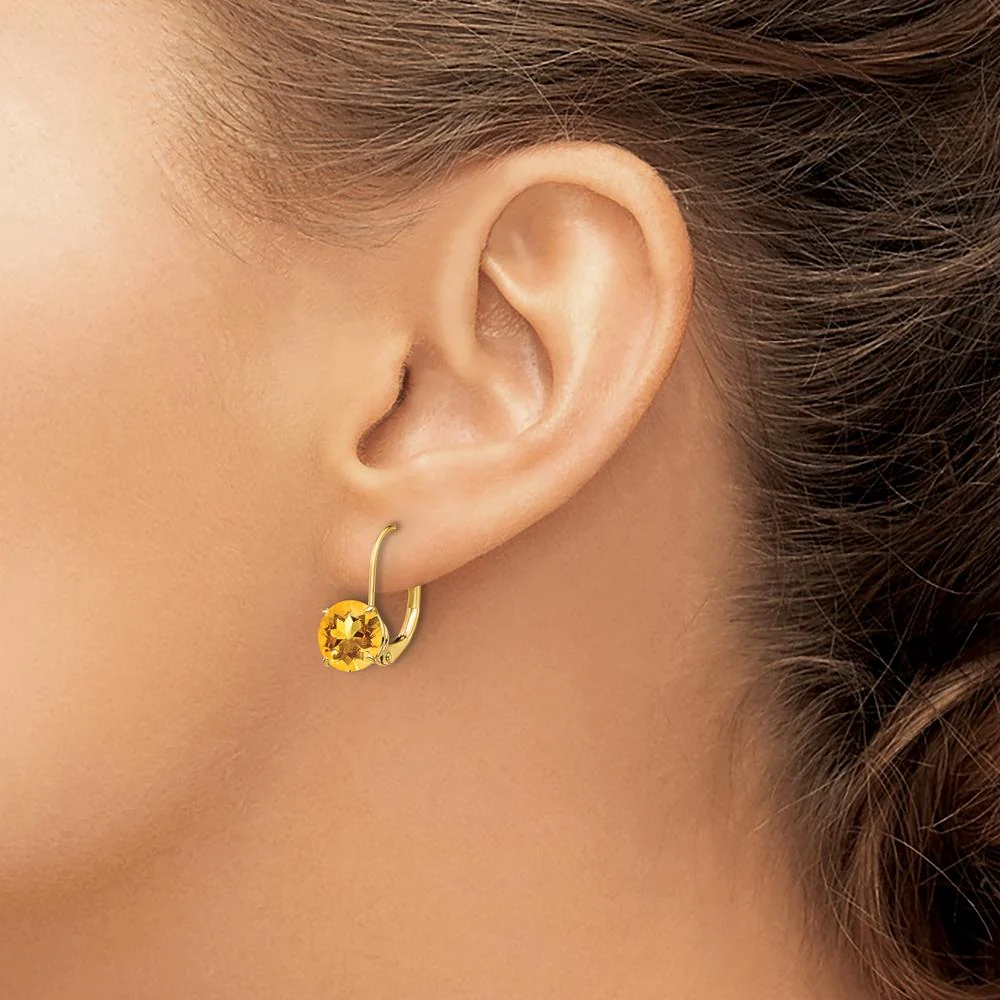 14K Yellow Gold 7mm Round Citrine Leverback Earrings - 1.25 Carat Total Gem Weight by Monteluci Fine Jewelry - Image 3
