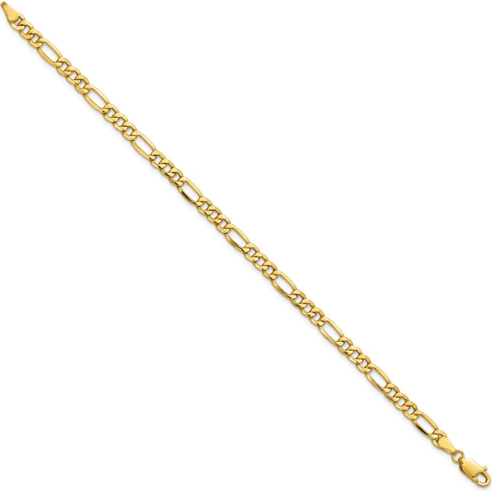 14K Yellow Gold 8" 4.2mm Semi-Solid Figaro Chain Bracelet with Lobster Clasp by Oro Pregiato - Image 2