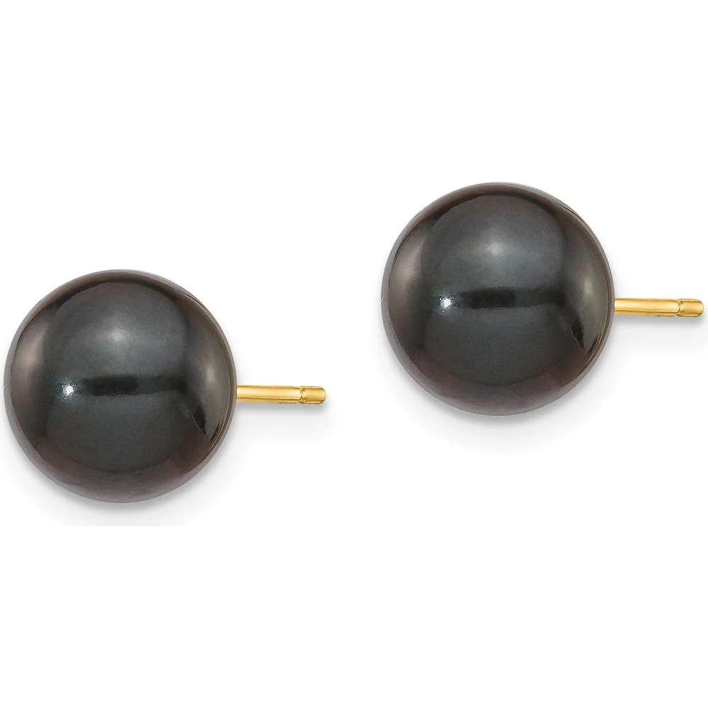 14K Yellow Gold 8-9mm Black Round Akoya Saltwater Cultured Pearl Post Earrings - 1.0 Carat Total Pearl Weight by Monteluci Fine Jewelry - Image 2