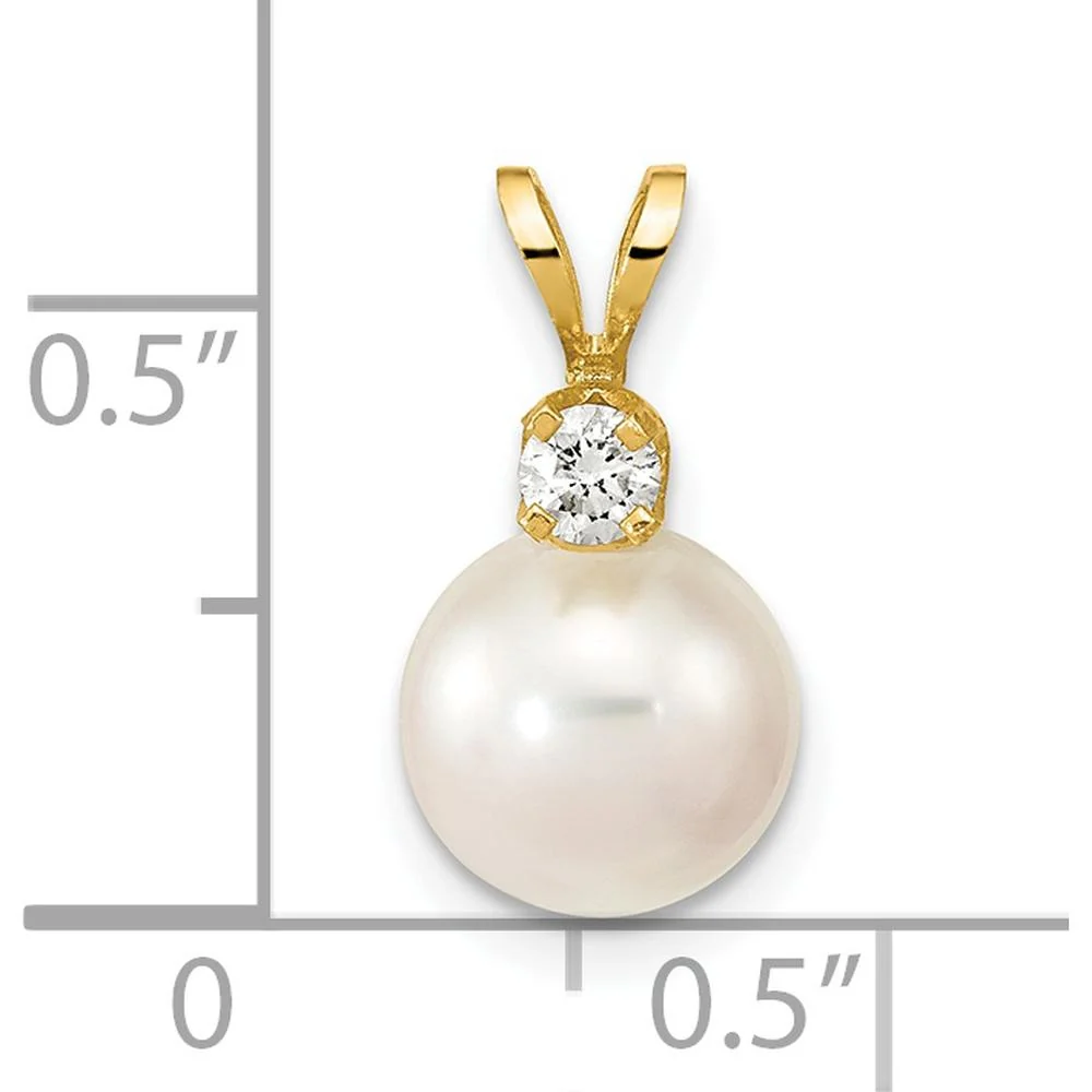 14K Yellow Gold 8-9mm Round Akoya Saltwater Cultured Pearl Pendant with 1/10 Carat Diamond by Monteluci Fine Jewelry - Image 3