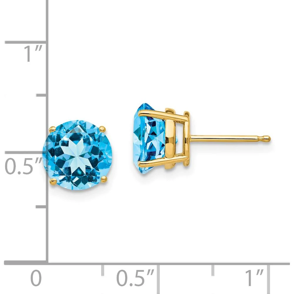 14K Yellow Gold 8mm Swiss Blue Topaz Stud Earrings - 2.5 Carat Total Gem Weight by Monteluci Fine Jewelry - Image 4