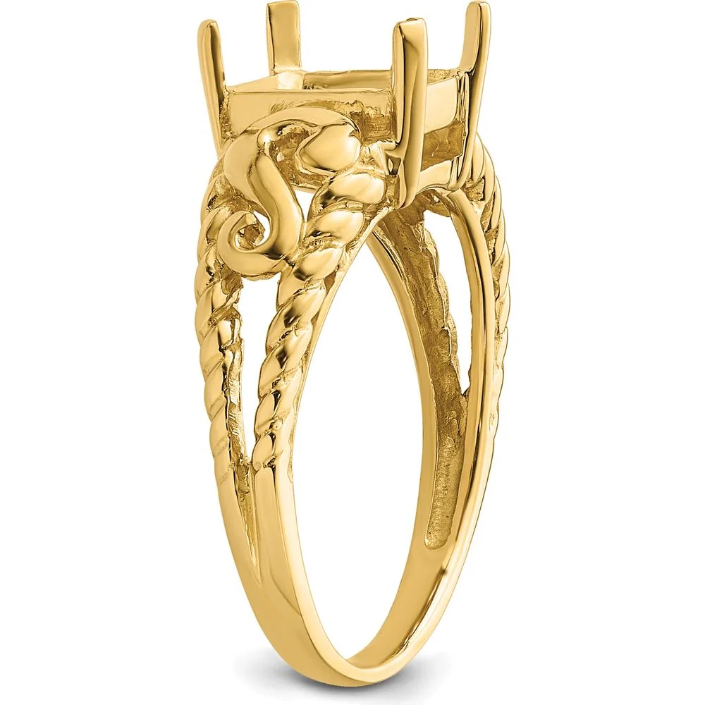 14K Yellow Gold 8x6mm Emerald-Cut Ring Mounting with Polished Finish - Size 6 by Monteluci Fine Jewelry - Image 4