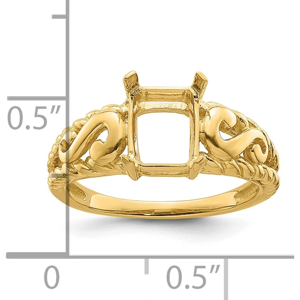 14K Yellow Gold 8x6mm Emerald-Cut Ring Mounting with Polished Finish - Size 6 by Monteluci Fine Jewelry - Image 5