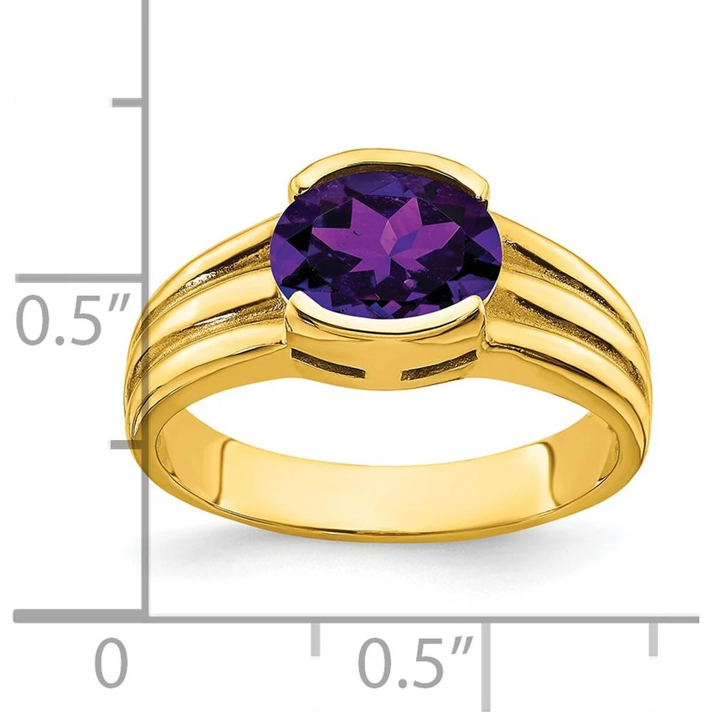 14K Yellow Gold 8x6mm Oval Amethyst Ring with Polished Tapered Band - 1.05 Carat Natural Gemstone - Size 6 by Monteluci Fine Jewelry - Image 3