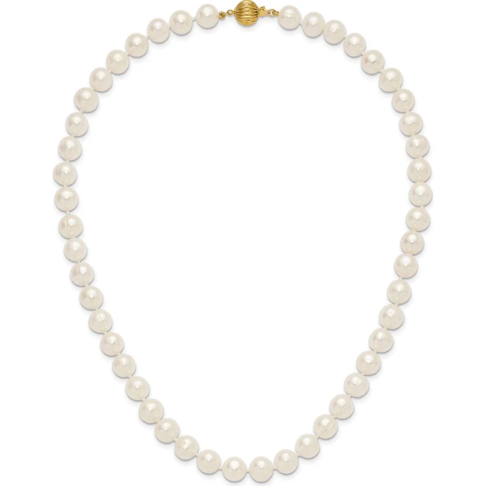 14K Yellow Gold 9-10mm Near-Round Freshwater Pearl Necklace - 18" with Pearl Clasp by Monteluci Fine Jewelry - Image 4