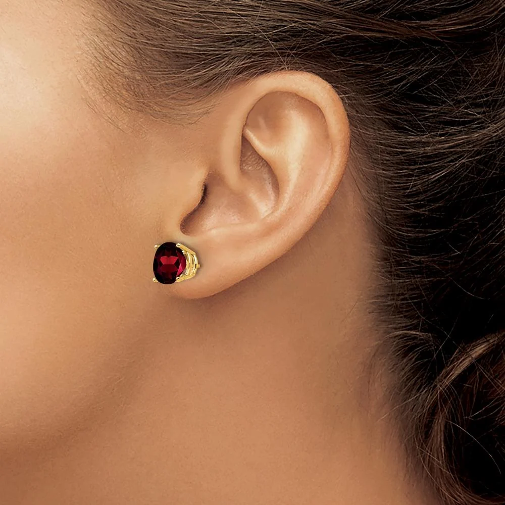14K Yellow Gold 9mm Garnet Stud Earrings - 3.00 Carat Total Garnet Weight by Monteluci Fine Jewelry - Image 3