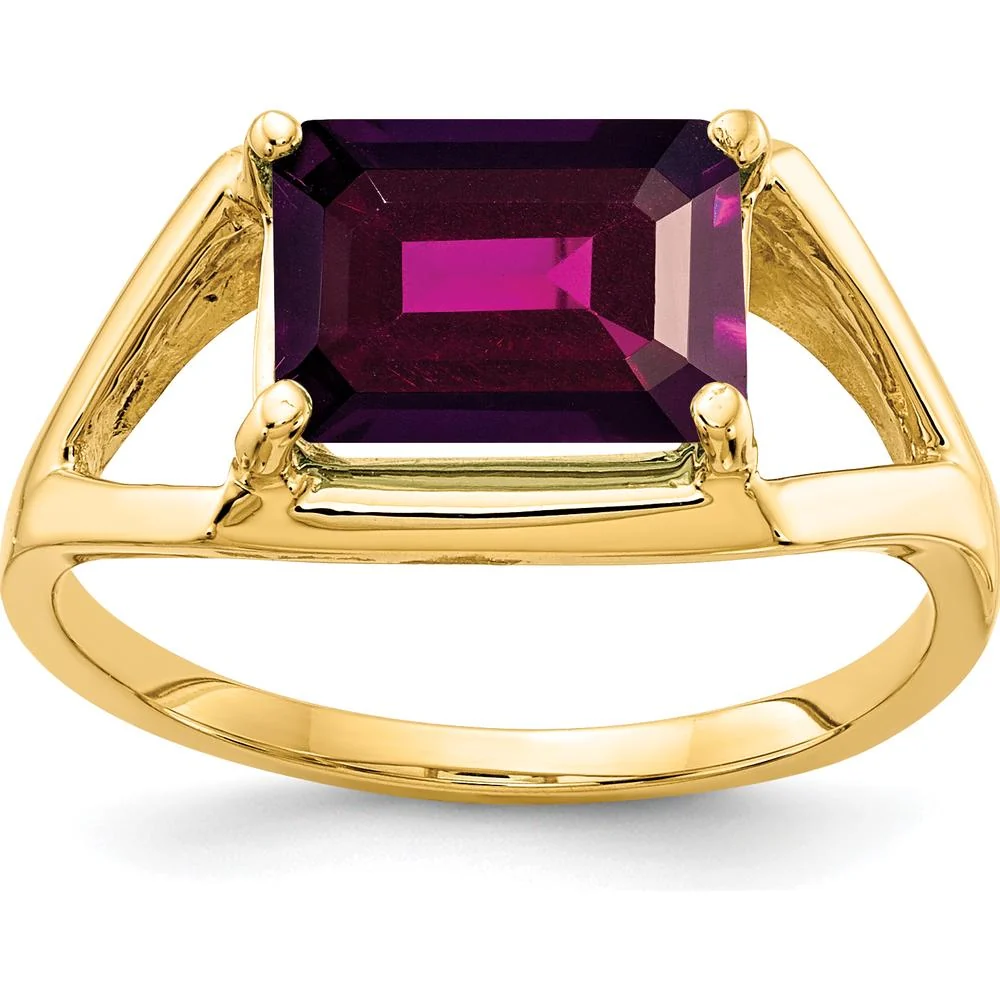 14K Yellow Gold 9x7mm Emerald-Cut Rhodolite Garnet Ring - 2.8 Carat Natural Gemstone - Size 6 by Monteluci Fine Jewelry