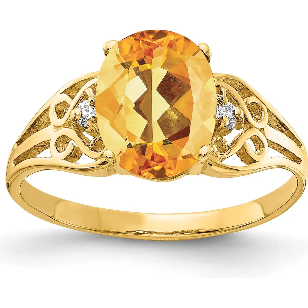 14K Yellow Gold 9x7mm Oval Citrine Ring with Round Diamonds - 1.72 Carat Total Citrine Weight - Size 6 by Monteluci Fine Jewelry