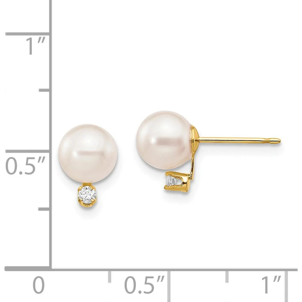 14K Yellow Gold Akoya Pearl and Diamond Post Earrings - 0.06 Carat Total Diamond Weight by Monteluci Fine Jewelry - Image 4