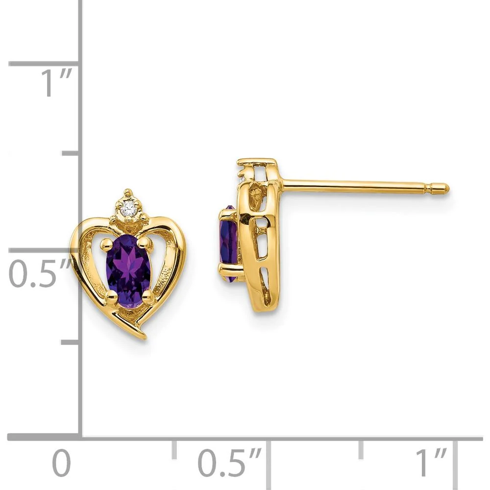 14K Yellow Gold Amethyst and Diamond Heart Earrings - 0.23 Carat Amethyst, 0.005 Carat Diamond by Oro Pregiato - Image 4