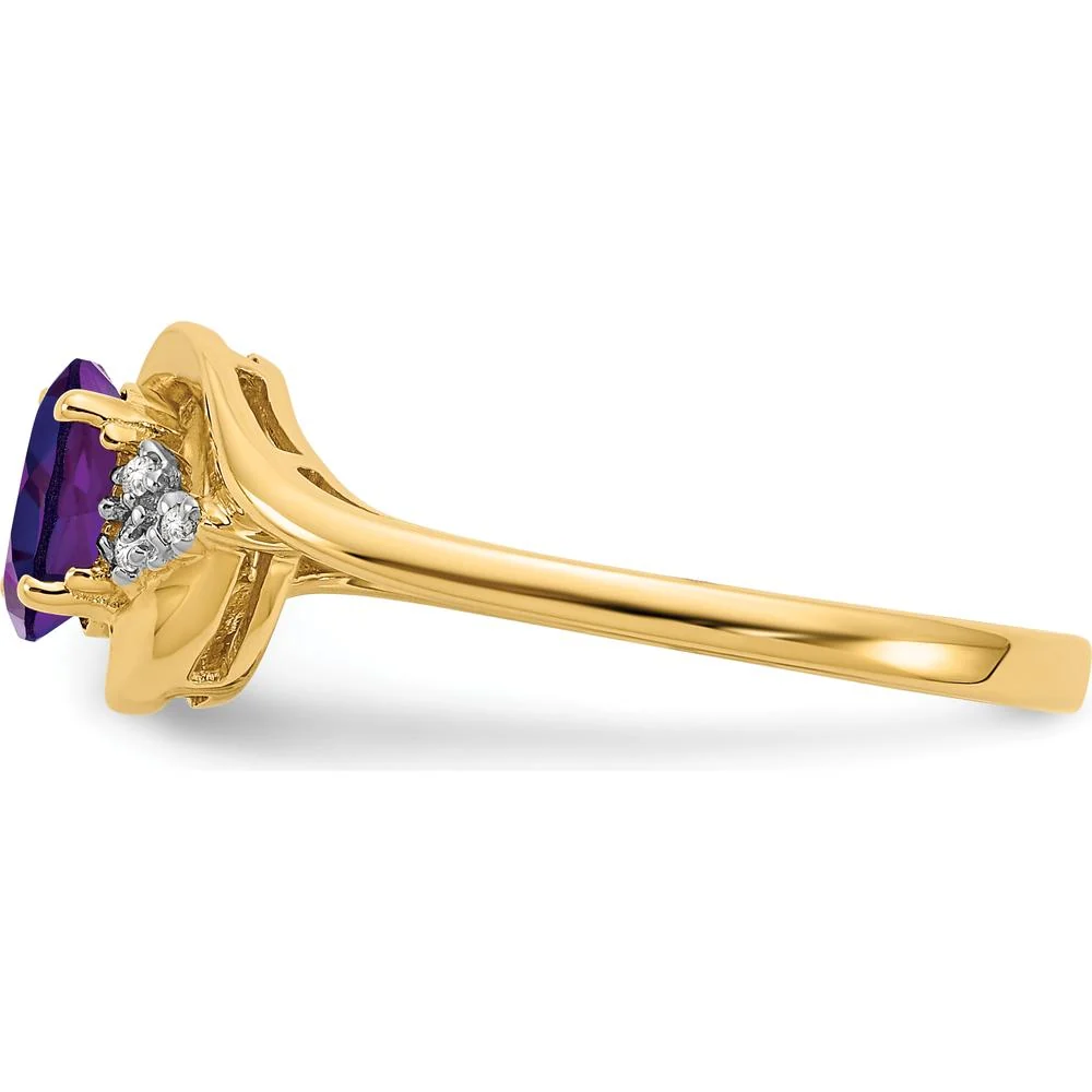 14K Yellow Gold Amethyst and Diamond Ring with 0.45 Carat Amethyst and 0.018 Carat Total Diamond Weight - Size 7 by Oro Pregiato - Image 4