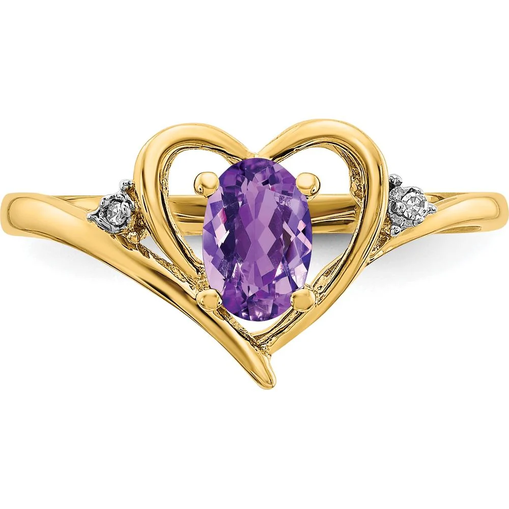14K Yellow Gold Amethyst Heart Ring with Round Diamonds - 0.45 Carat Amethyst, 0.01 Carat Total Diamond Weight - Size 7 by Oro Pregiato - Image 5