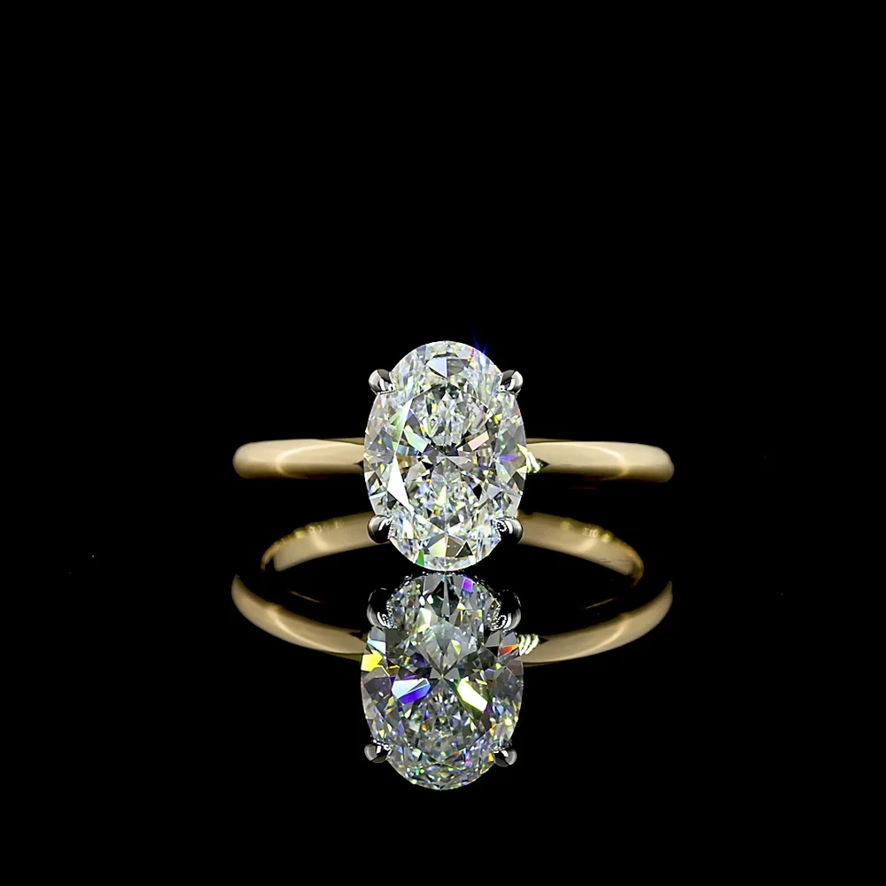 14K Yellow Gold and Platinum Oval Cut Lab Diamond Hidden Halo Ring with E VS1 Center Stone - 1.66 Carat Total Diamond Weight - Covaloro Fine Jewelry