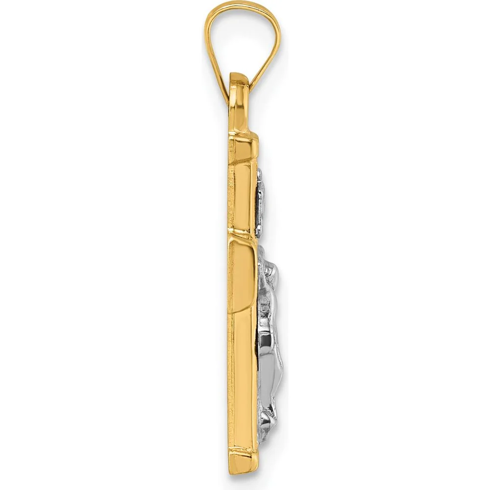 14K Yellow Gold and Rhodium Polished INRI Crucifix Cross Pendant - 26.4mm Length by Oro Pregiato - Image 2
