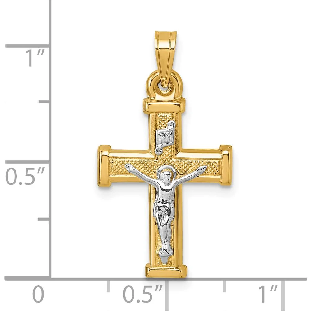 14K Yellow Gold and Rhodium Polished INRI Crucifix Cross Pendant - 26.4mm Length by Oro Pregiato - Image 4