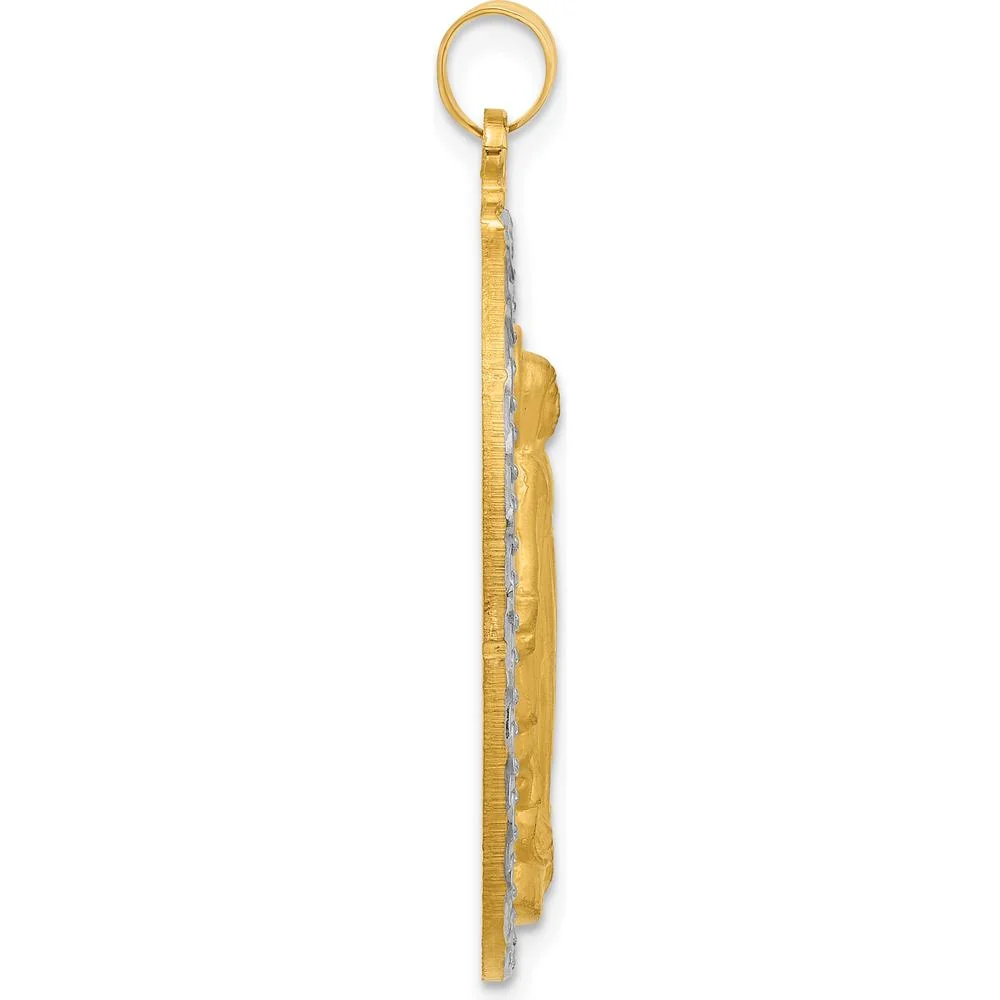 14K Yellow Gold and Rhodium Polished Miraculous Medal Oval Pendant - Faith-Inspired Charm by Oro Pregiato - Image 2