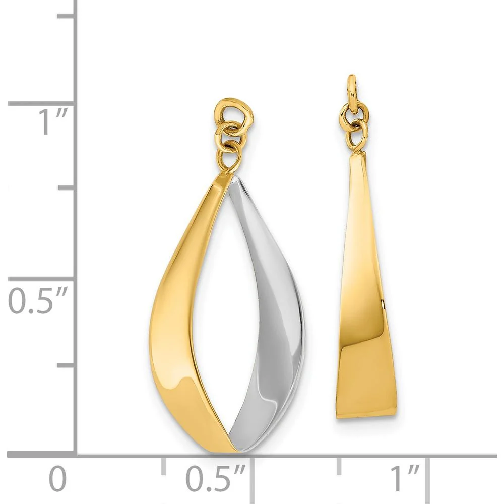 14K Yellow Gold & Rhodium Reversible Polished Dangle Earrings - 24mm Length by Oro Pregiato - Image 3