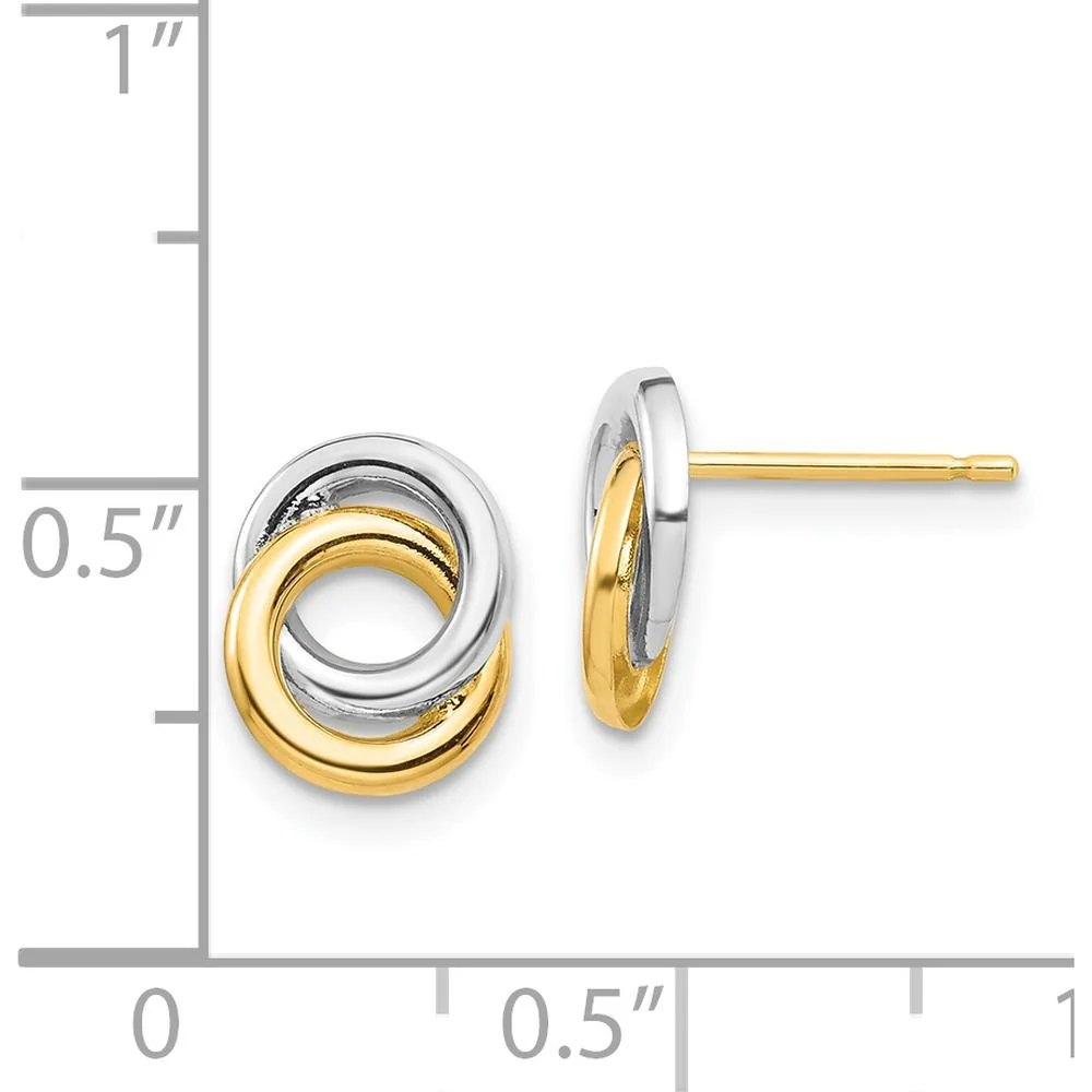 14K Yellow Gold & White Rhodium Interlocking Circle Post Earrings - Modern Polished Design by Oro Pregiato - Image 4