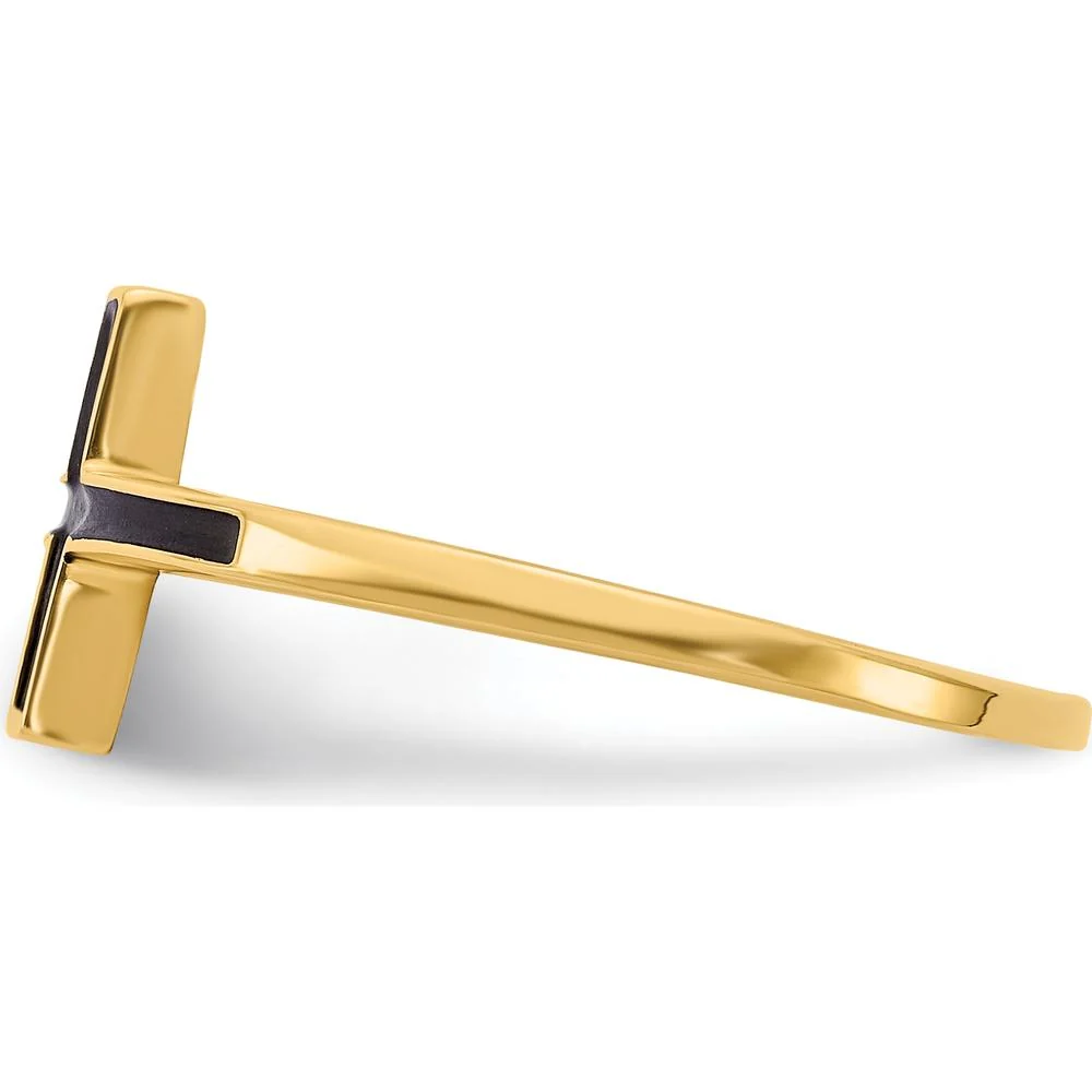 14K Yellow Gold Antiqued Sideways Cross Ring - Minimalist Religious Design - Size 6 by Oro Pregiato - Image 3
